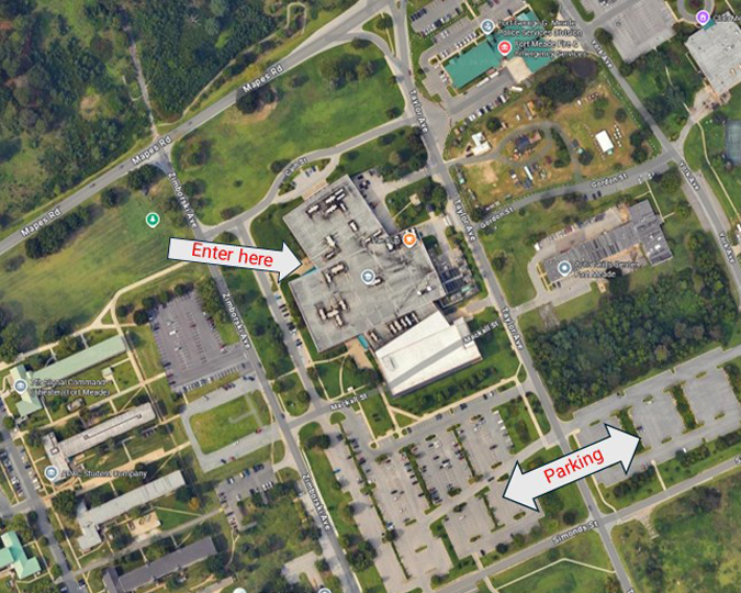 map of DINFOS overview with parking and entrance information and link to Google maps map of DINFOS overview with parking and entrance information and link to Google maps